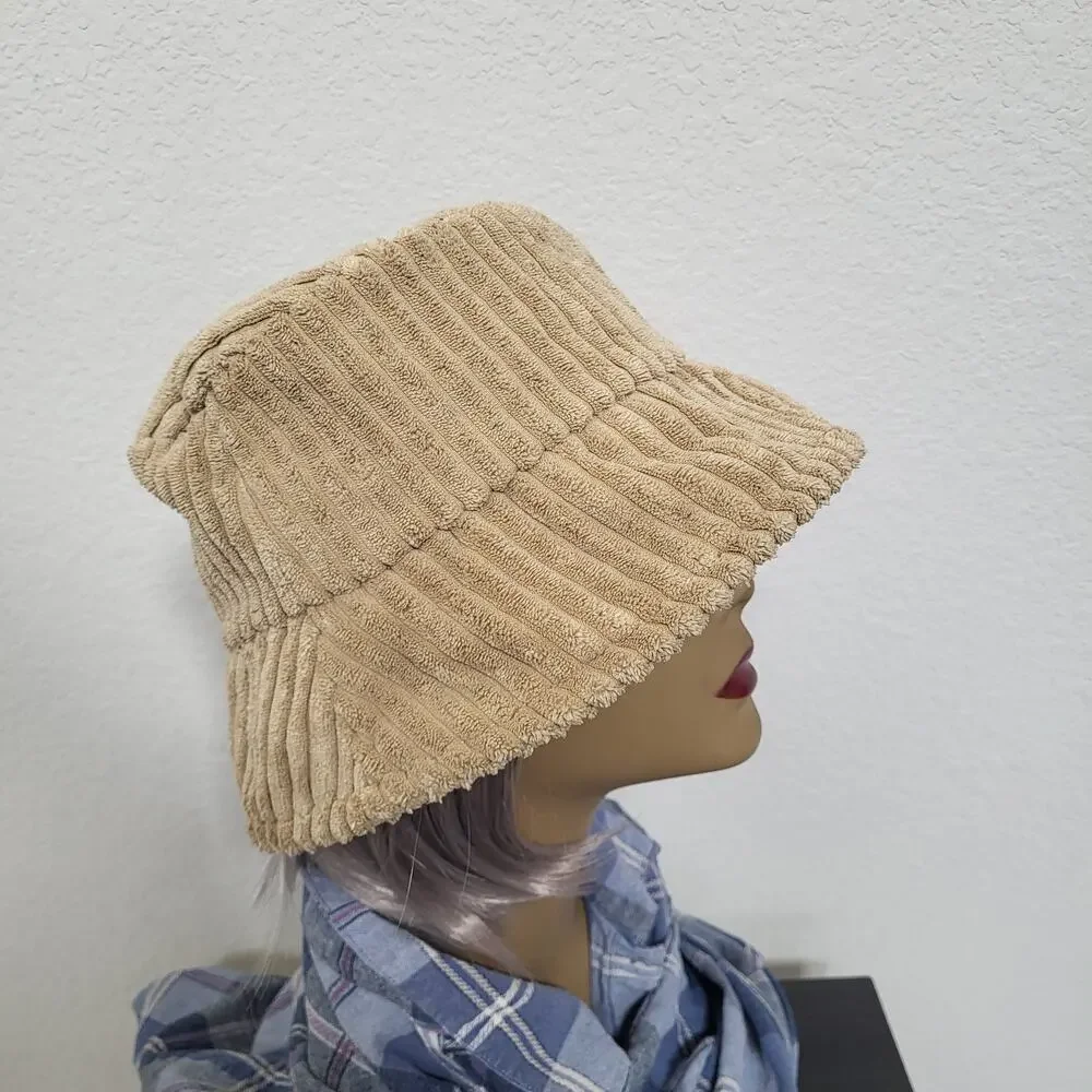 Tan Bucket Hat Womens One Size Soft Wide Corduroy Soft Cozy Winter Fall Casual